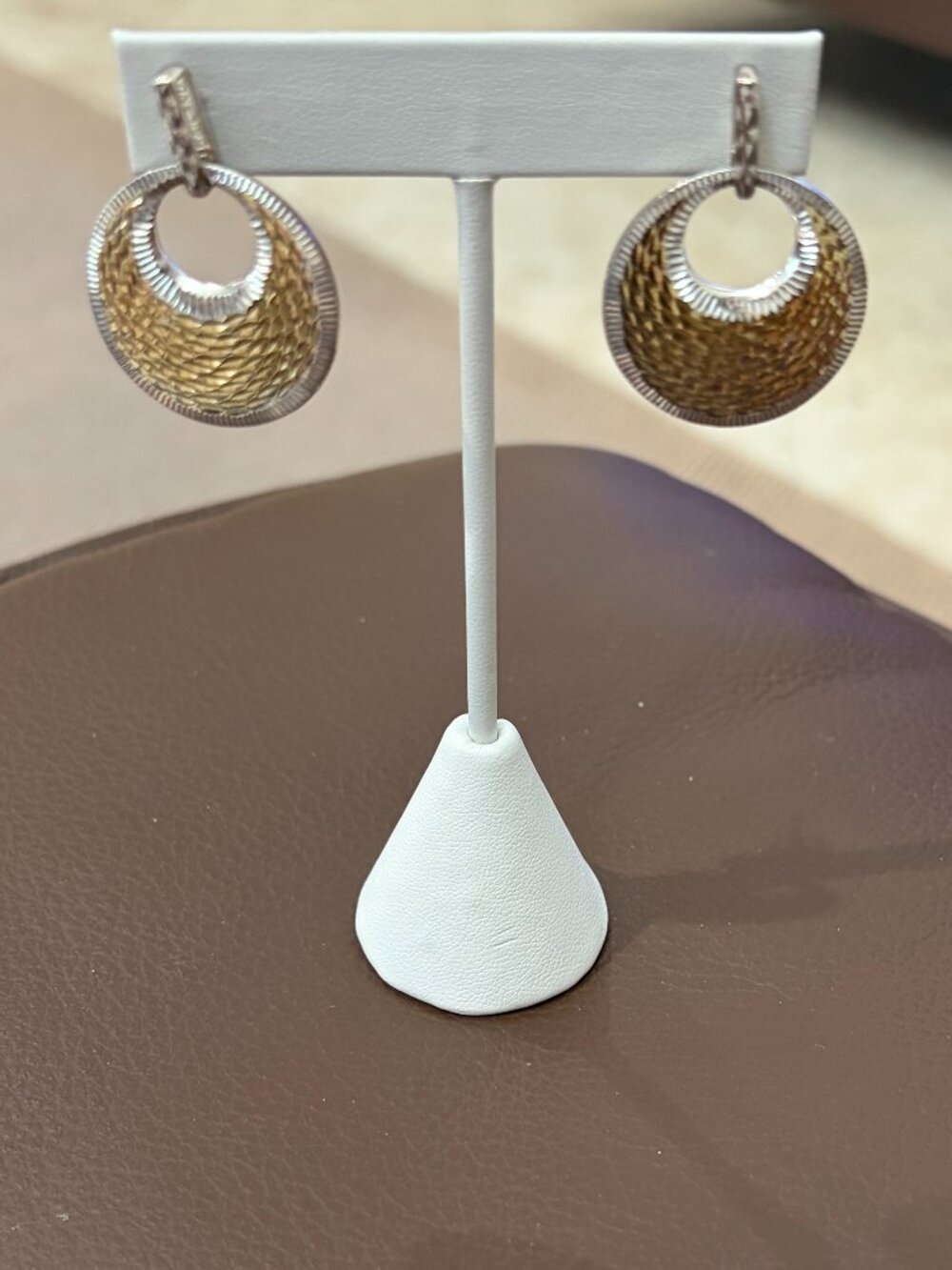 925 Silver Vintage 2 tone Shiny Diamond Cut Detail Dangle Earrings